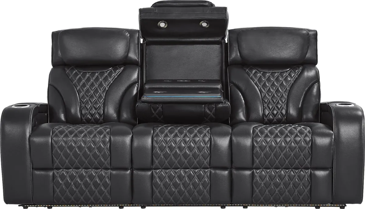 Horizon Ridge Black Leather 2 Pc Triple Power Reclining Living Room with Massage and Heat