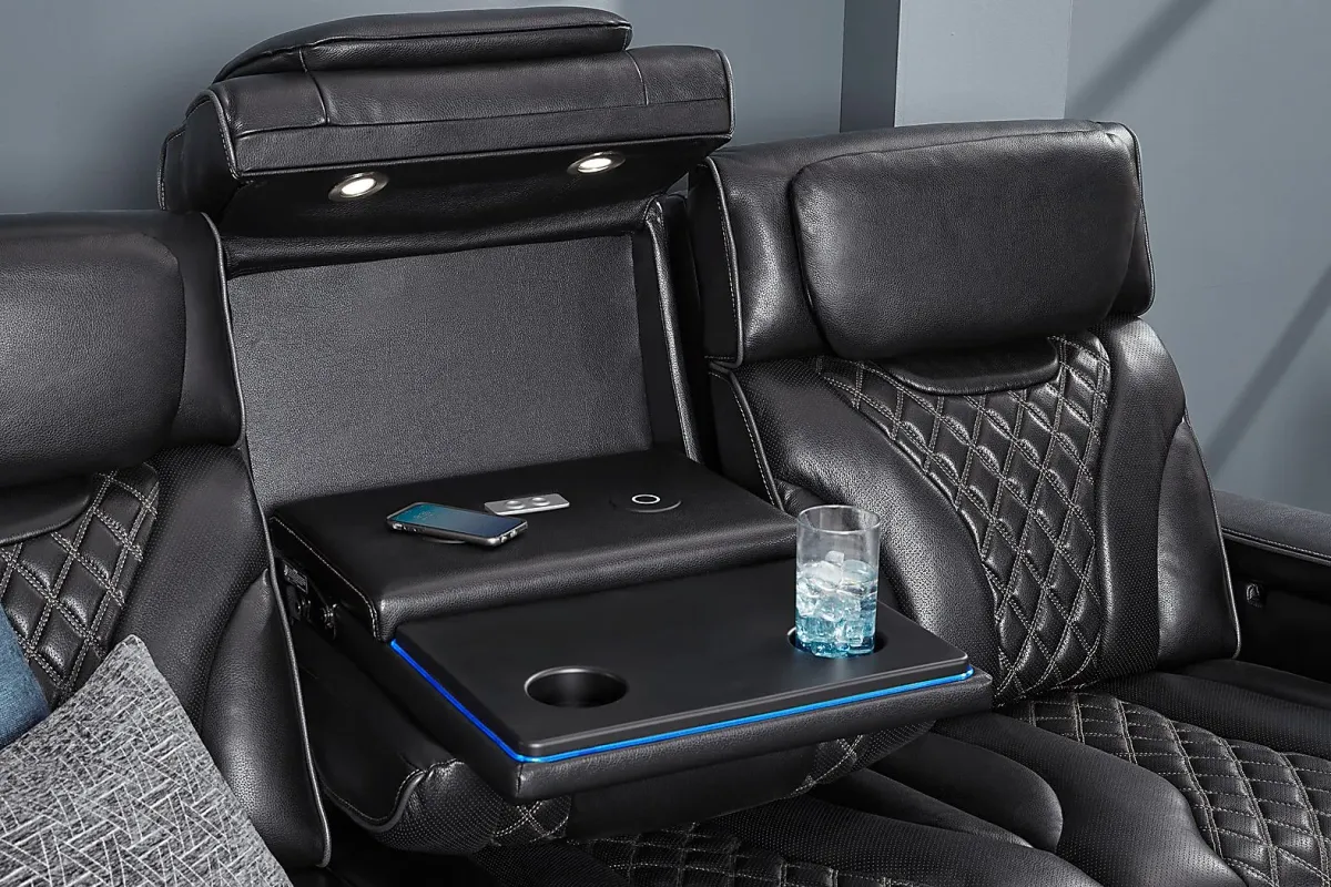 Horizon Ridge Black Leather 2 Pc Triple Power Reclining Living Room with Massage and Heat