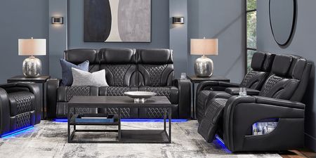 Horizon Ridge Black Leather 2 Pc Triple Power Reclining Living Room with Massage and Heat