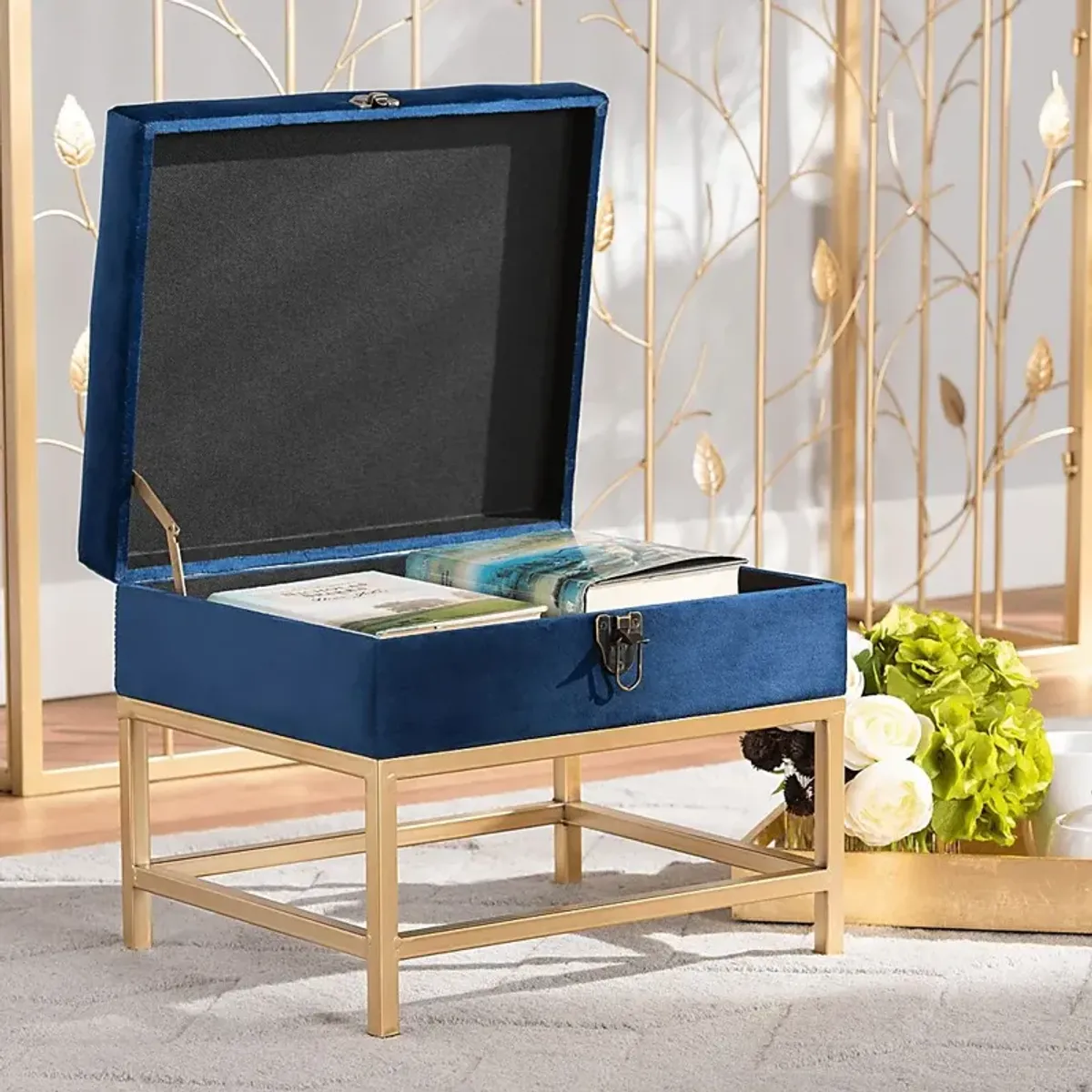 Wiltz Blue Storage Accent Ottoman