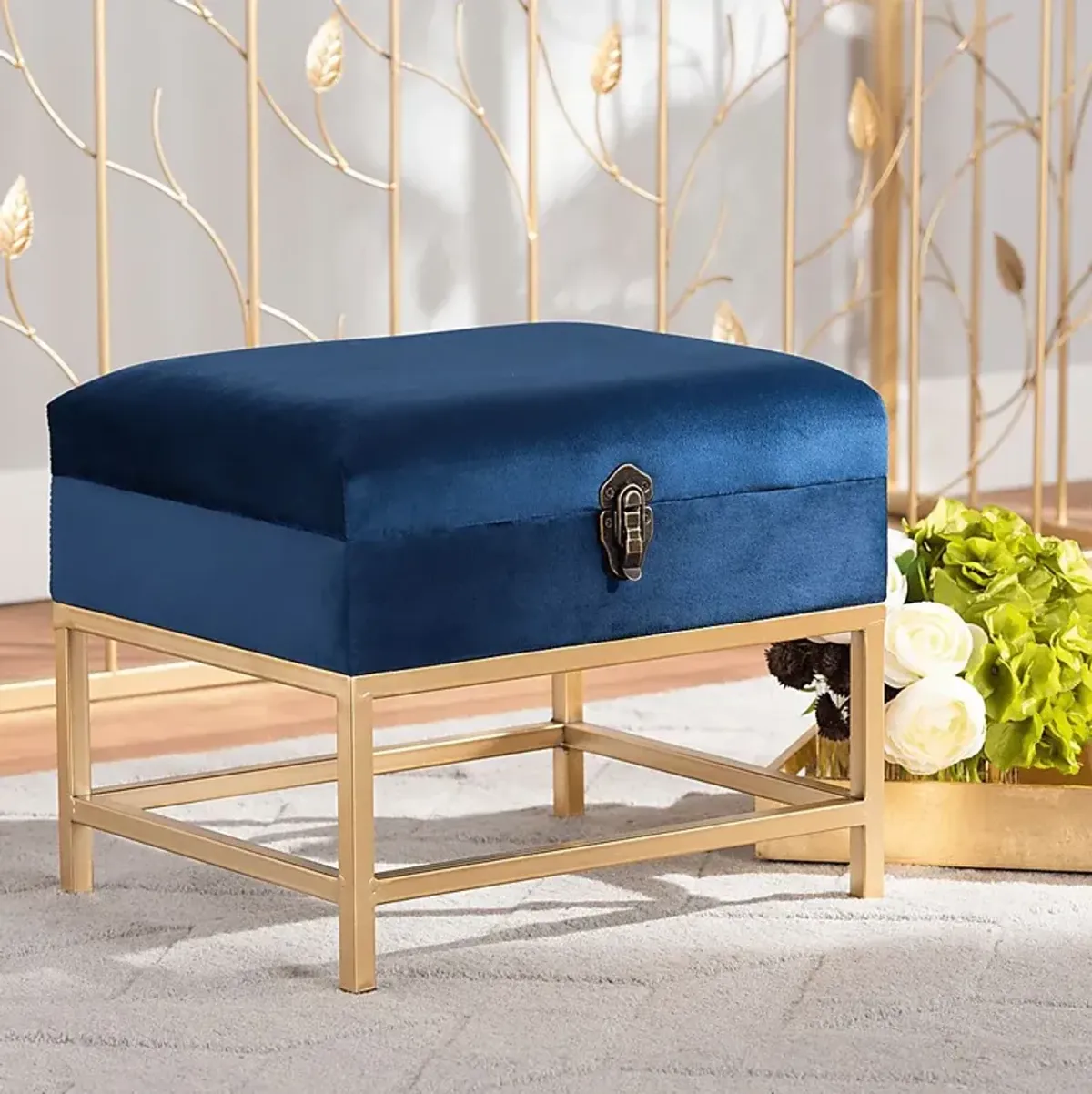 Wiltz Blue Storage Accent Ottoman