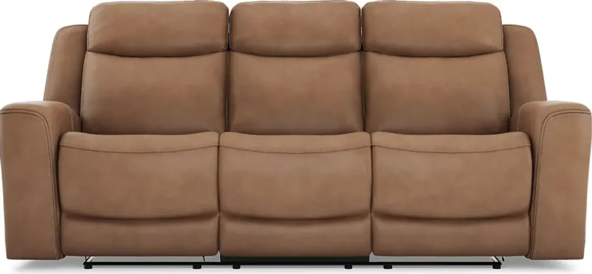 Davidson Caramel Leather 7 Pc Living Room with Dual Power Reclining Sofa