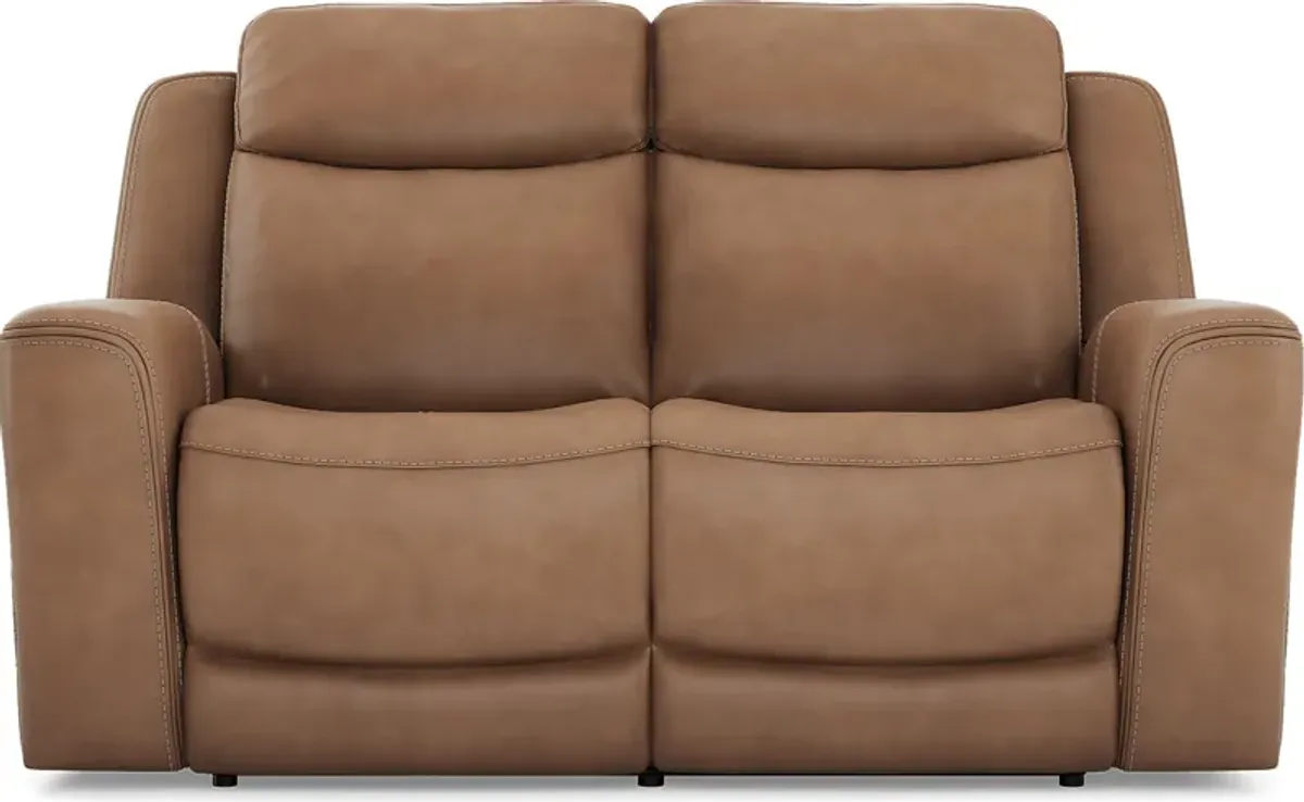 Davidson Caramel Leather 7 Pc Living Room with Dual Power Reclining Sofa