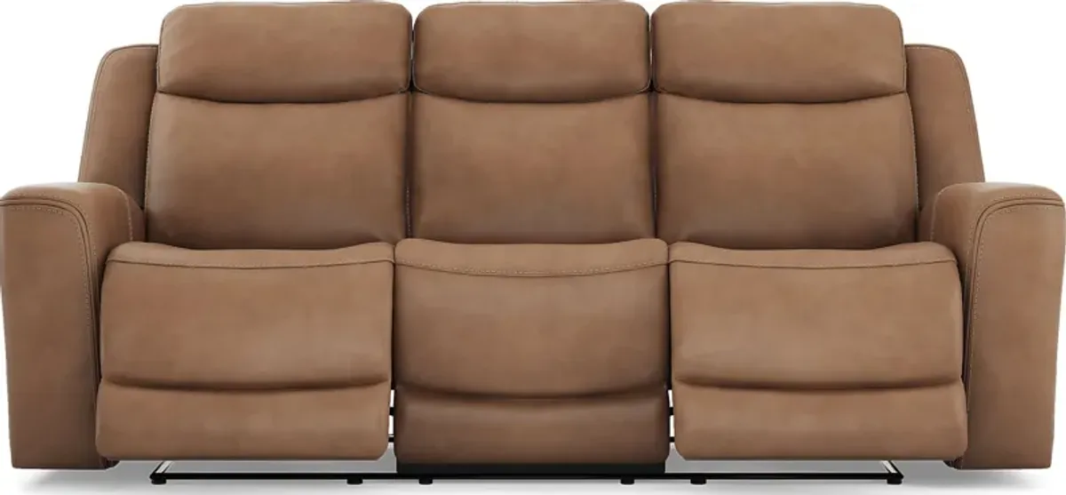 Davidson Caramel Leather 7 Pc Living Room with Dual Power Reclining Sofa