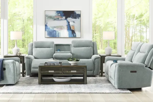 Meadow Park Seafoam 3 Pc Dual Power Reclining Living Room