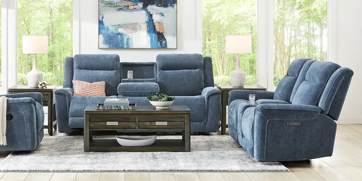Meadow Park Cobalt 3 Pc Living Room with Dual Power Reclining Sofa