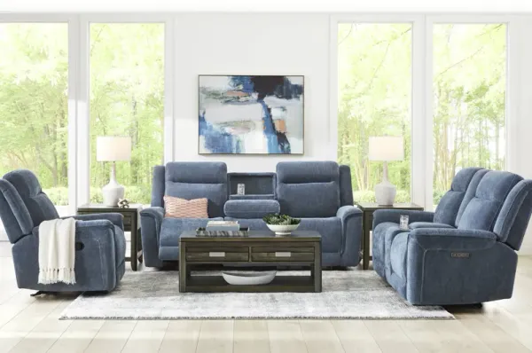 Meadow Park Cobalt 3 Pc Living Room with Dual Power Reclining Sofa