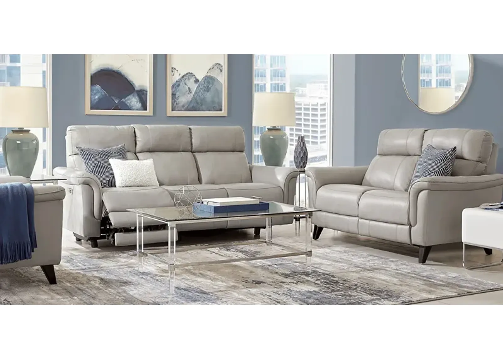 Avezzano Stone Leather 7 Pc Living Room with Dual Power Reclining Sofa