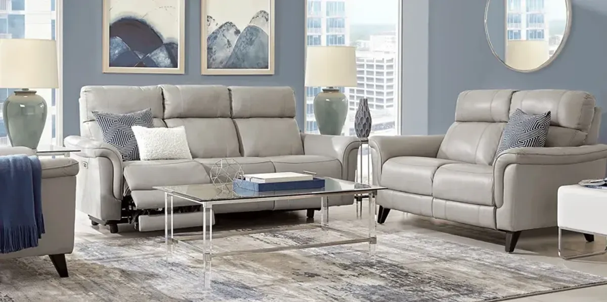 Avezzano Stone Leather 7 Pc Living Room with Dual Power Reclining Sofa