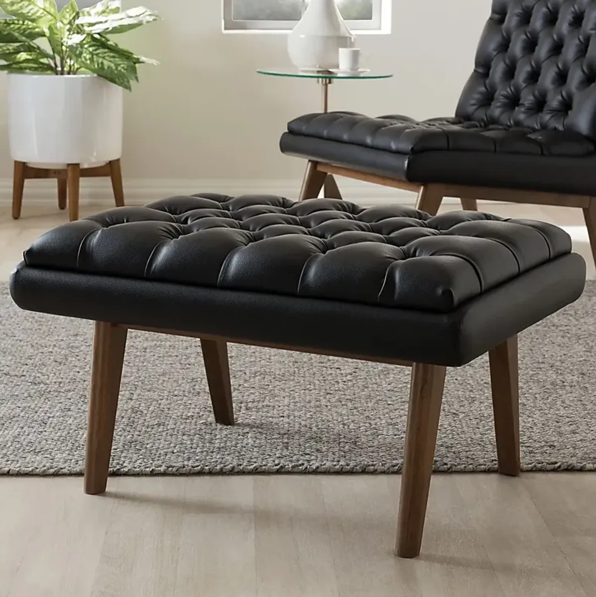 Minneha Black Ottoman