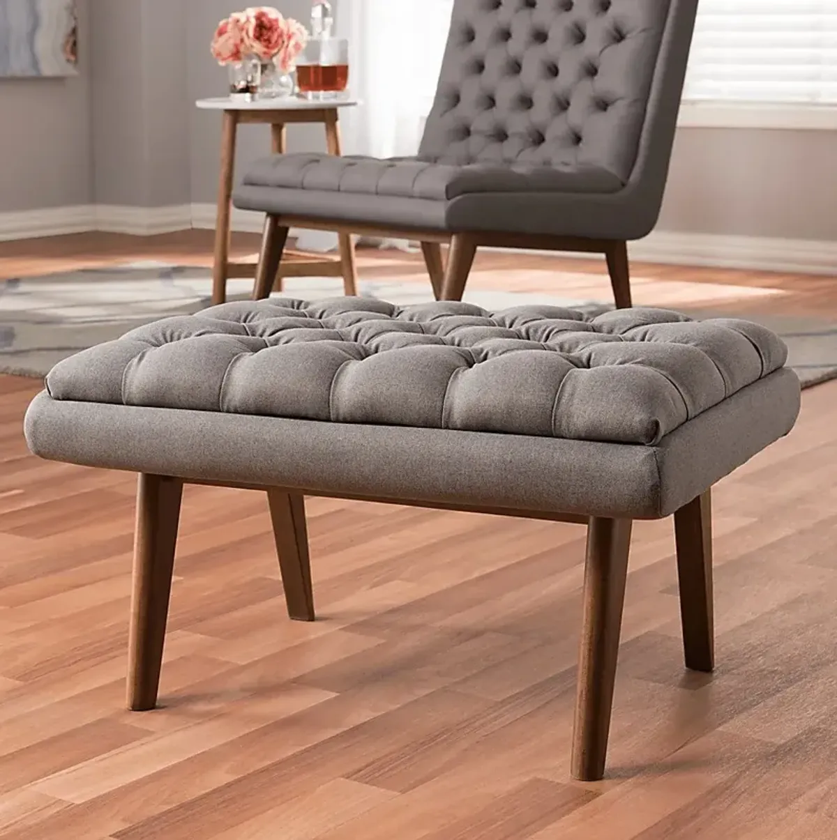 Minneha Gray Ottoman