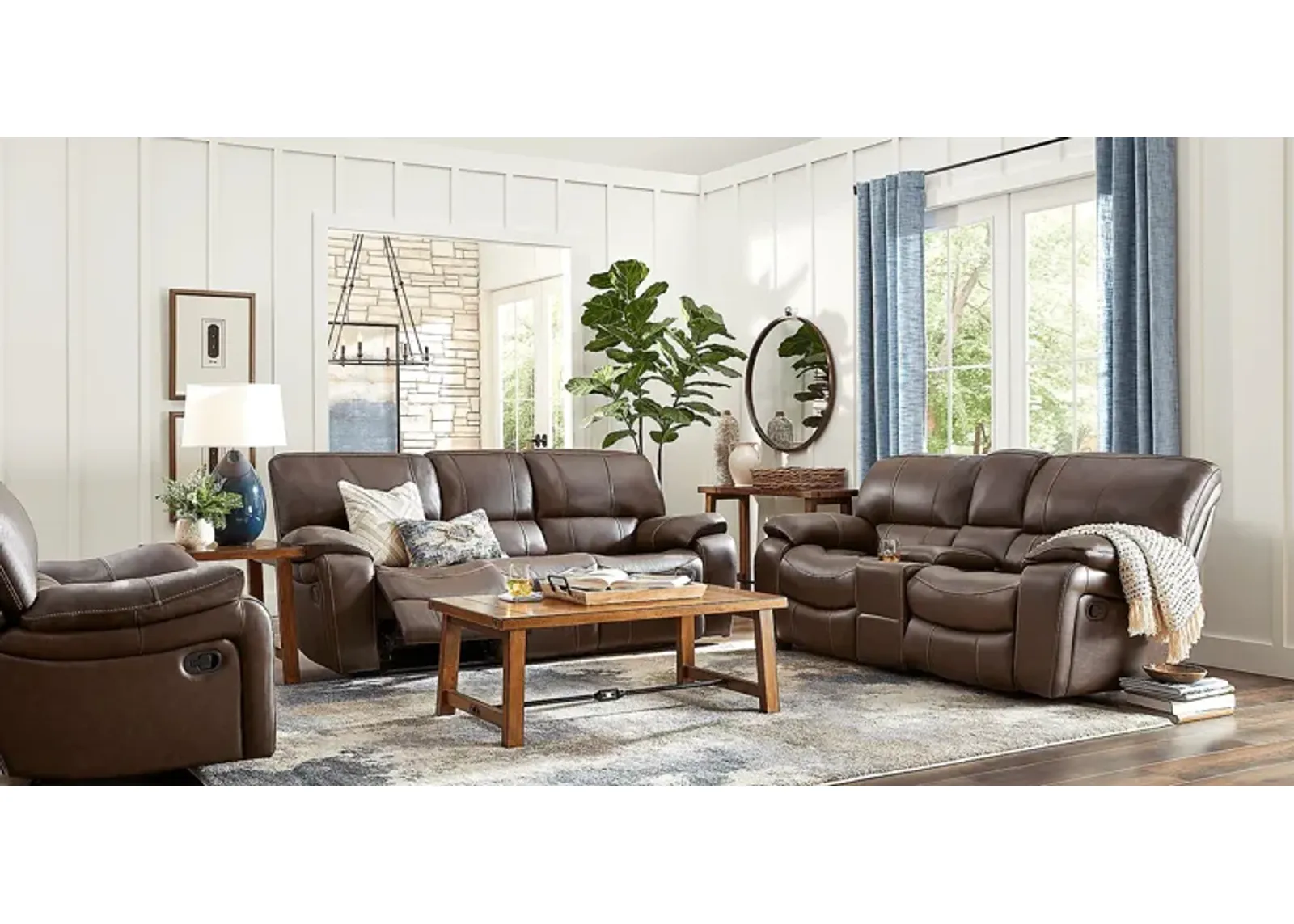 San Gabriel Brown Leather 5 Pc Reclining Living Room