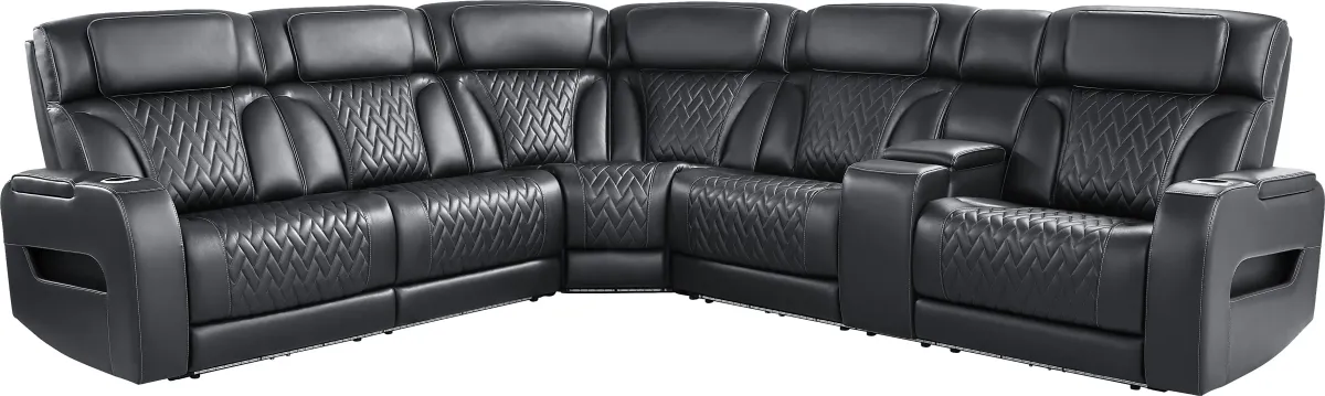 Encore Black Leather 6 Pc Triple Power Reclining Sectional Living Room