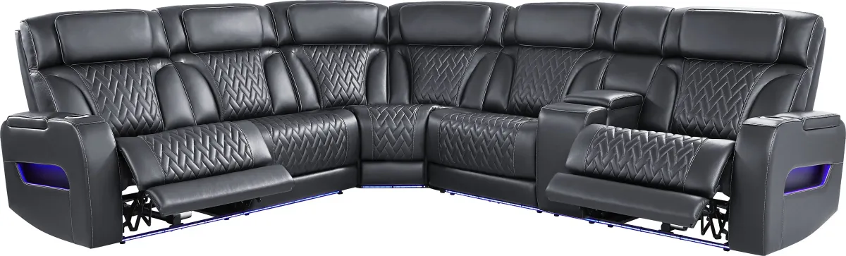 Encore Black Leather 6 Pc Triple Power Reclining Sectional Living Room