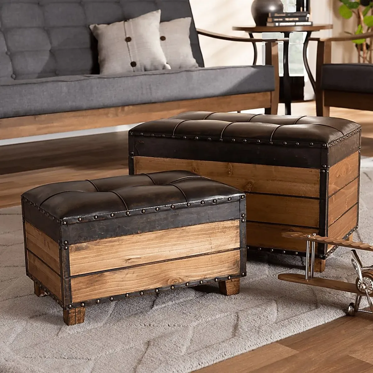 Madewood Brown Ottoman, Set of 2