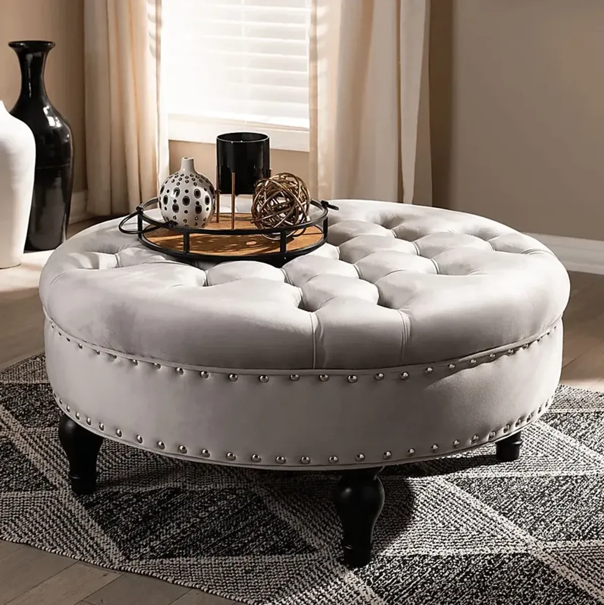 Palmyro Gray Cocktail Ottoman