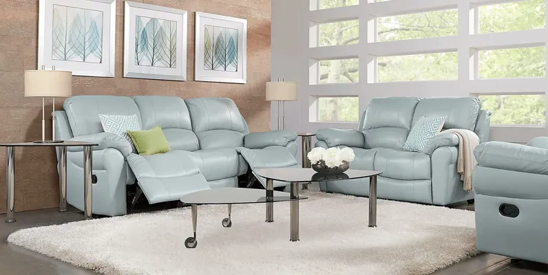Vercelli Aqua Leather 7 Pc Living Room with Reclining Sofa