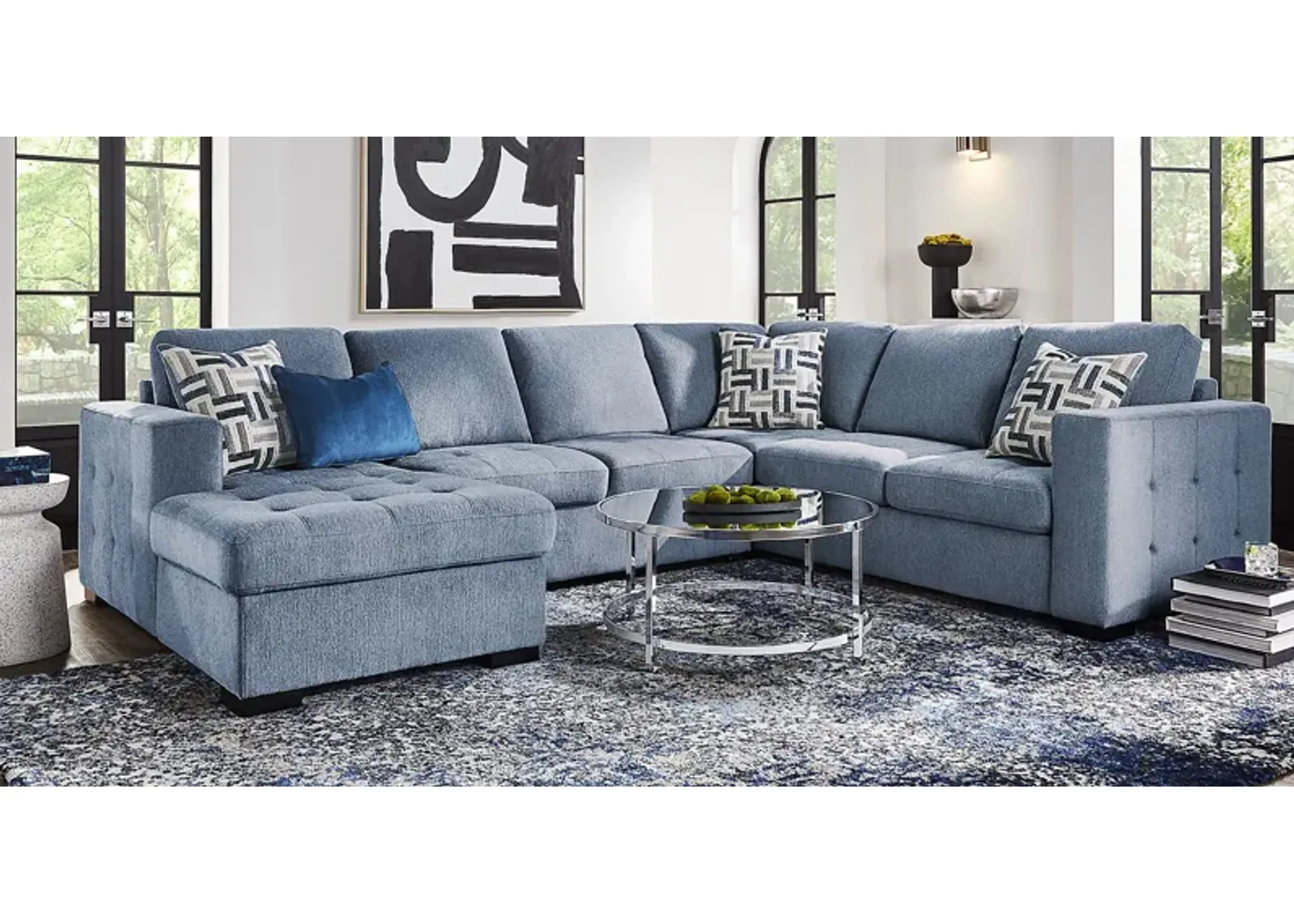 Geneva Blue 6 Pc Sleeper Sectional Living Room