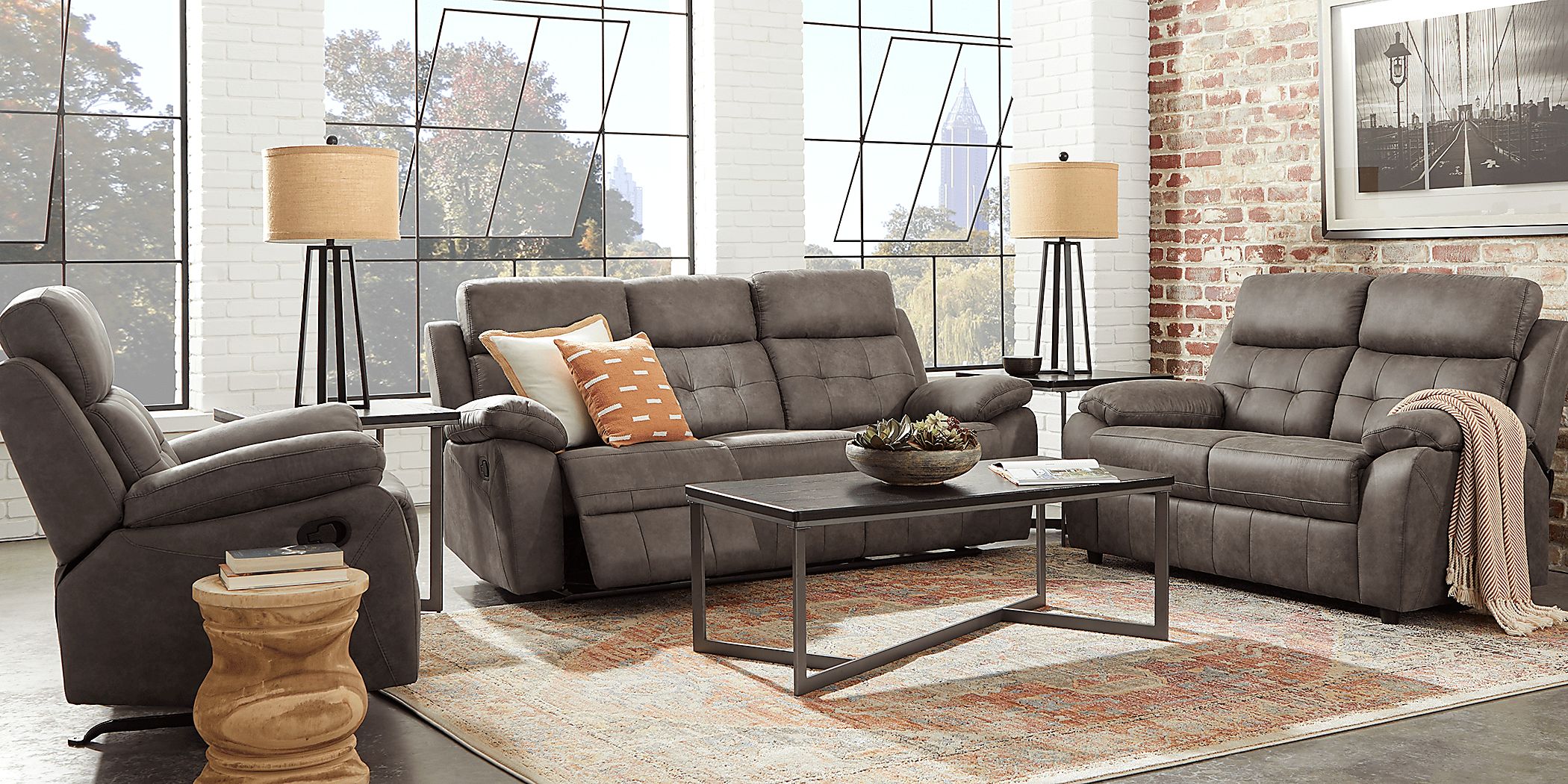 Hanton Heights Slate 3 Pc Living Room with Reclining Sofa