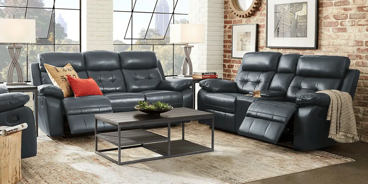 Antonin Blue Leather 7 Pc Reclining Living Room