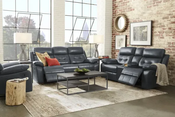 Antonin Blue Leather 7 Pc Reclining Living Room