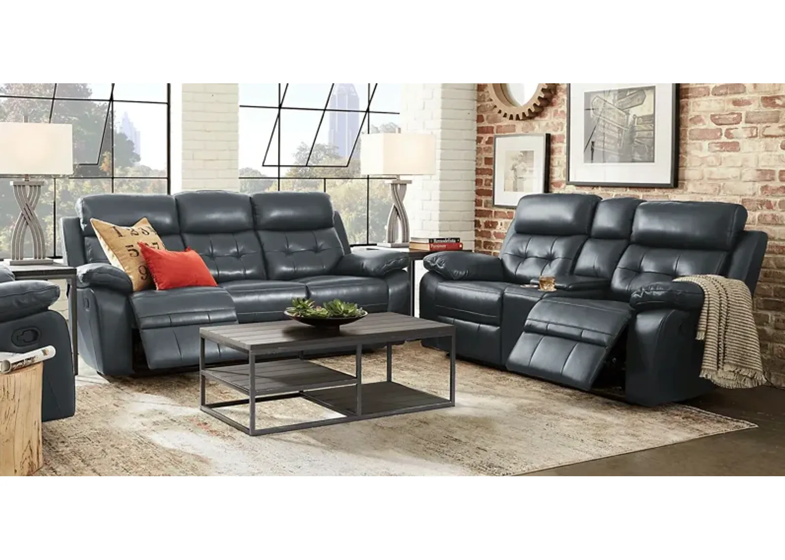 Antonin Blue Leather 7 Pc Reclining Living Room