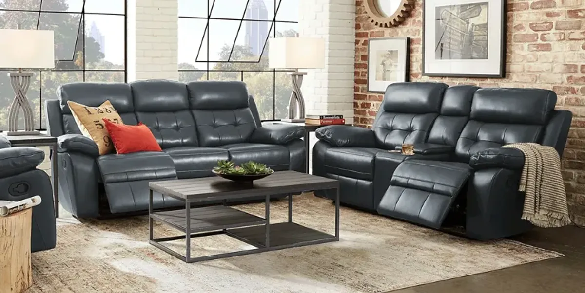 Antonin Blue Leather 7 Pc Reclining Living Room