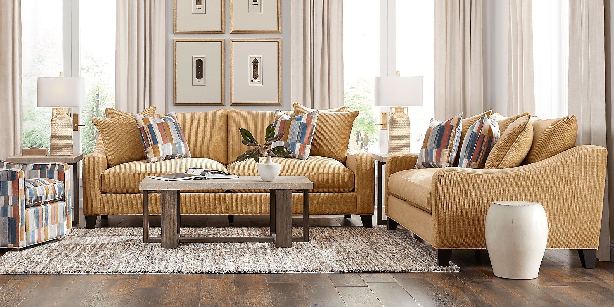 Cambria Gold 9 Pc Living Room with Sleeper Sofa