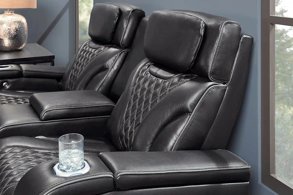 Horizon Ridge Black Leather 5 Pc Triple Power Reclining Living Room with Massage and Heat