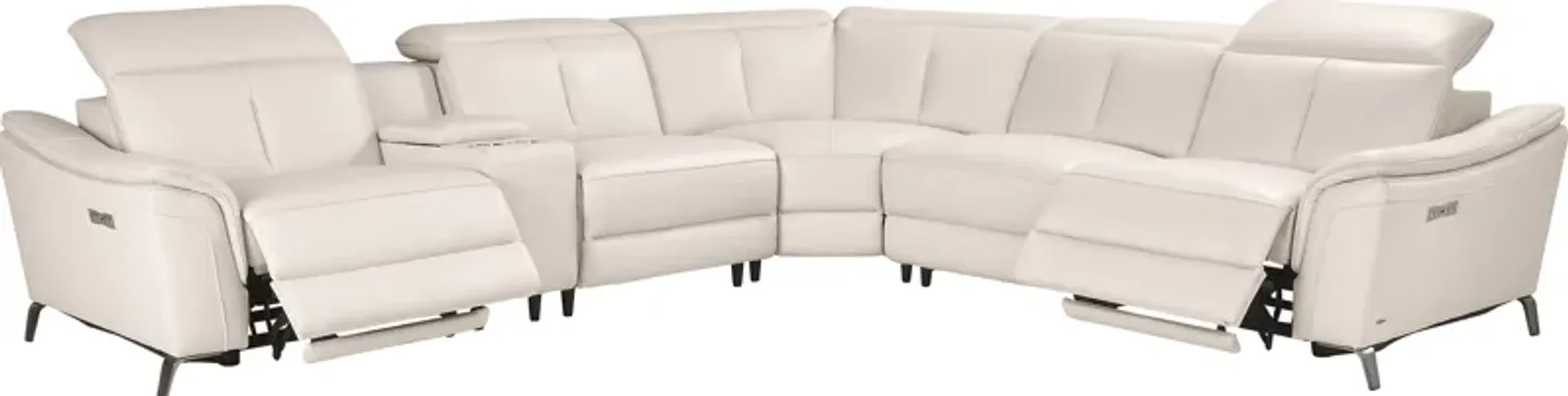 Naples Ivory Leather 6 Pc Dual Power Reclining Sectional