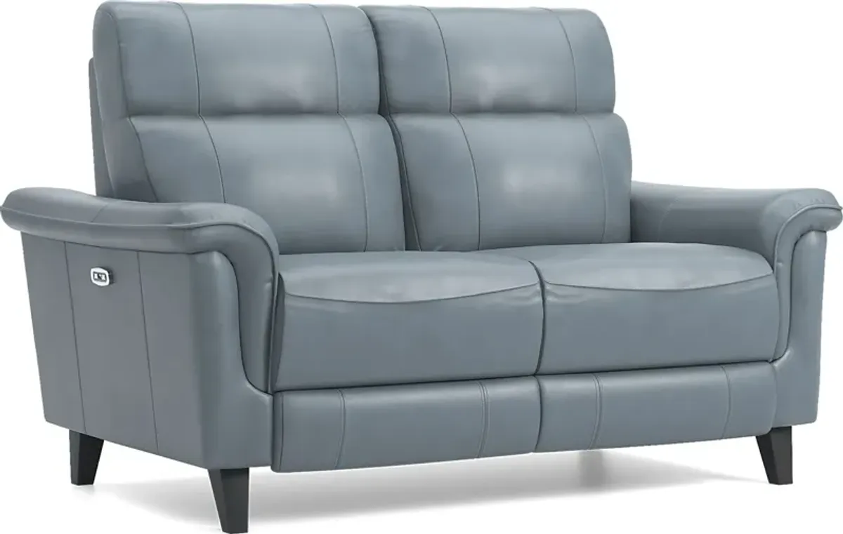 Avezzano Blue Leather 3 Pc Dual Power Reclining Living Room