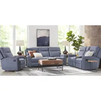 Davis Bay Blue 3 Pc Living Room with Dual Power Reclining Sofa