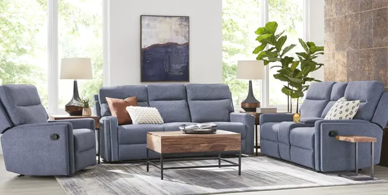 Davis Bay Blue 3 Pc Living Room with Dual Power Reclining Sofa