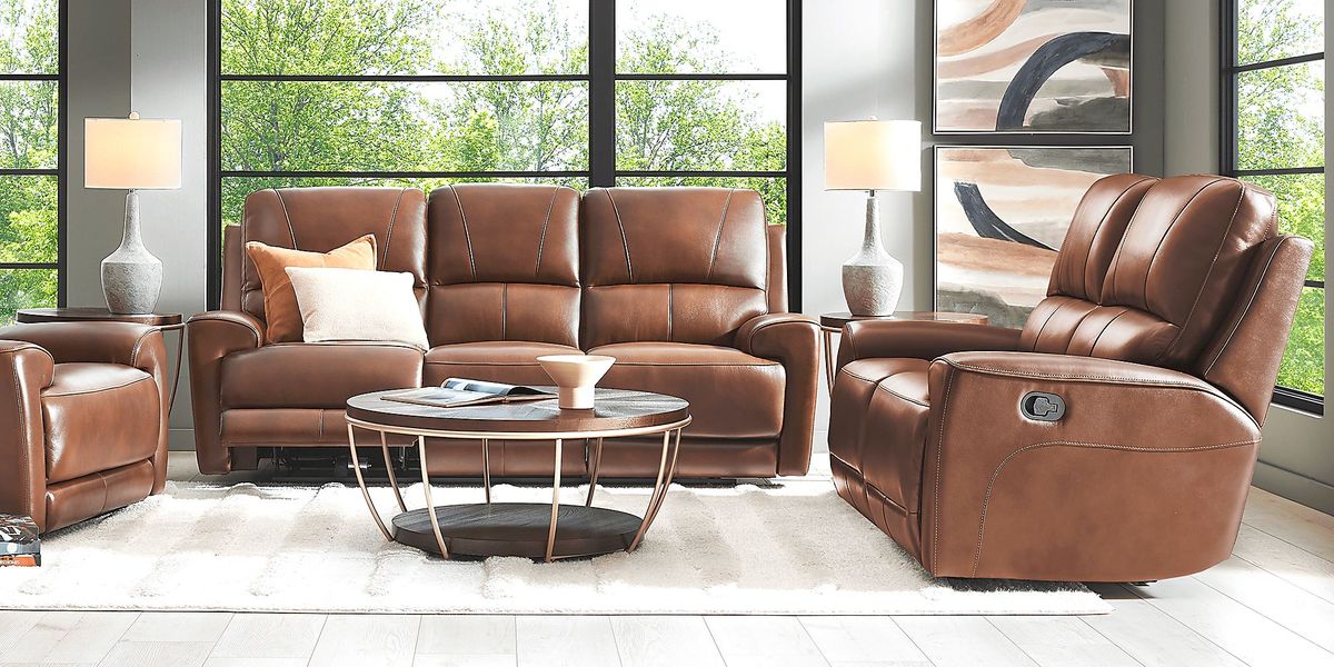 Fremont Brown Leather 8 Pc Living Room with Dual Power Reclining Sofa