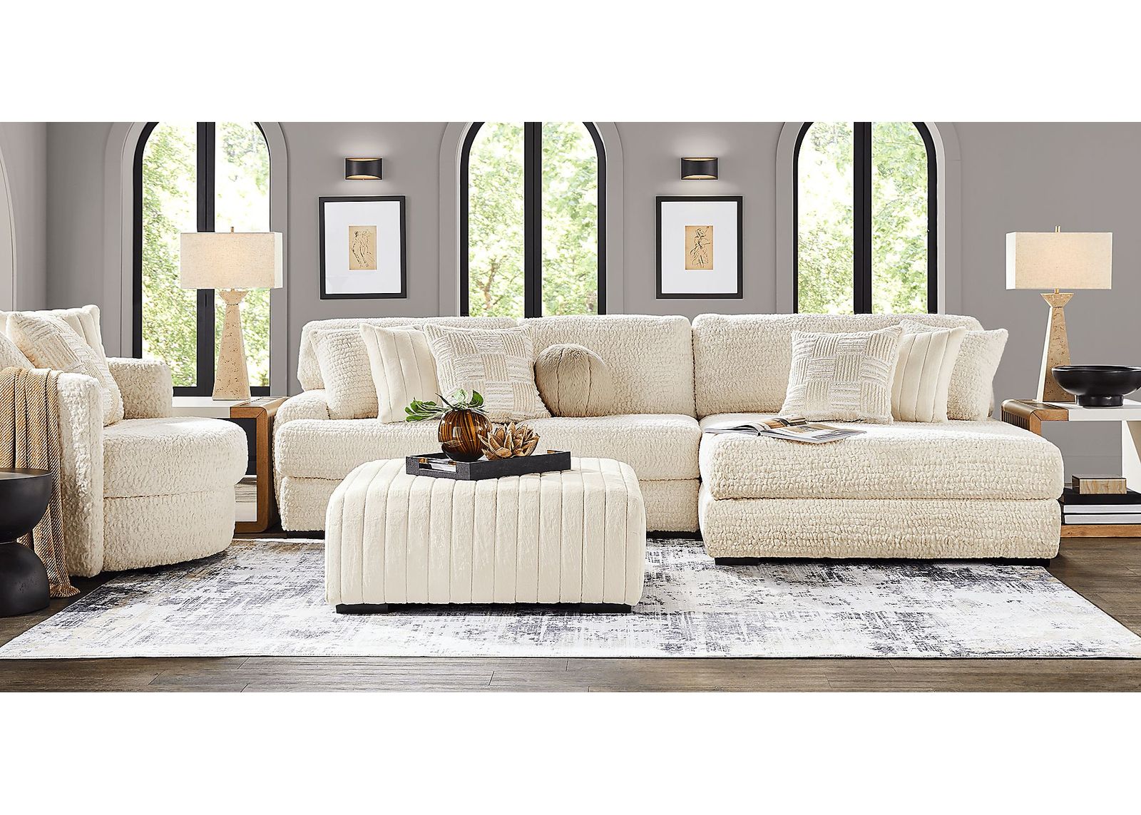 Chandler Ivory 5 Pc Sectional Living Room