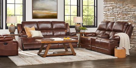Montefano Brown Leather 5 Pc Reclining Living Room