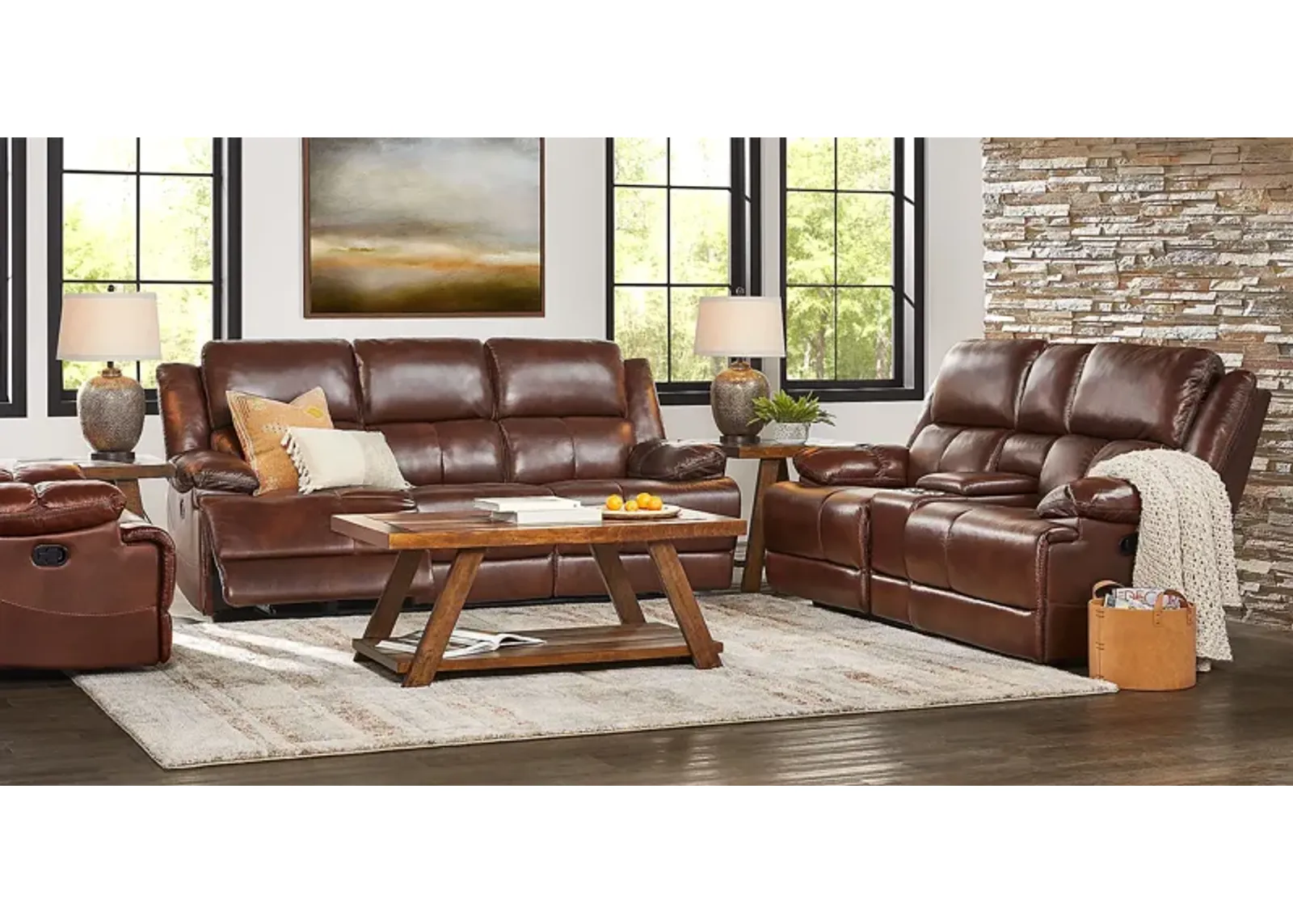 Montefano Brown Leather 5 Pc Reclining Living Room