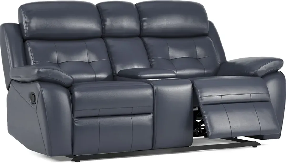 Antonin Blue Leather 8 Pc Reclining Living Room