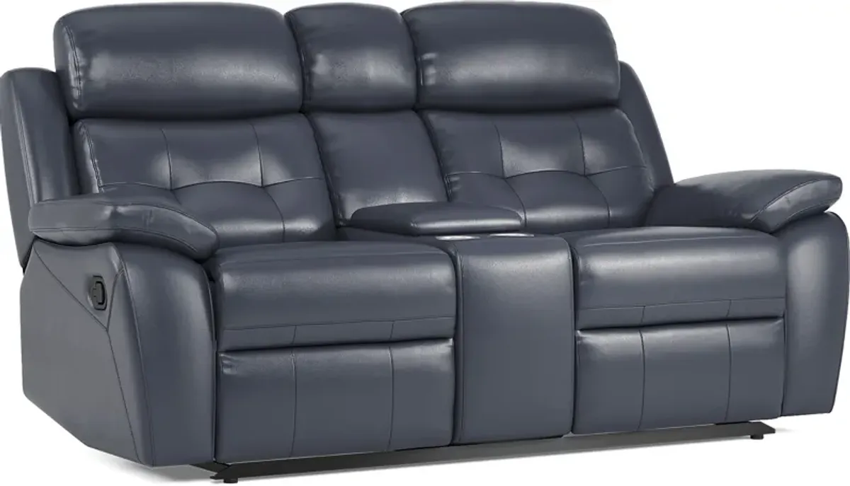 Antonin Blue Leather 8 Pc Reclining Living Room