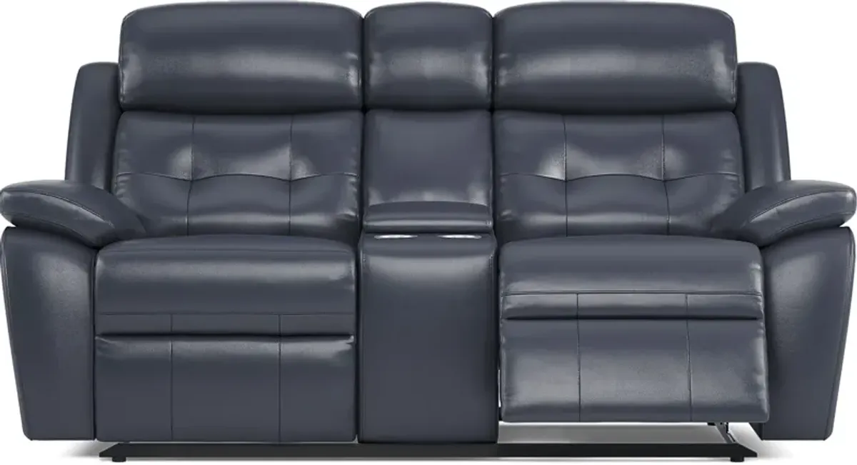 Antonin Blue Leather 8 Pc Reclining Living Room