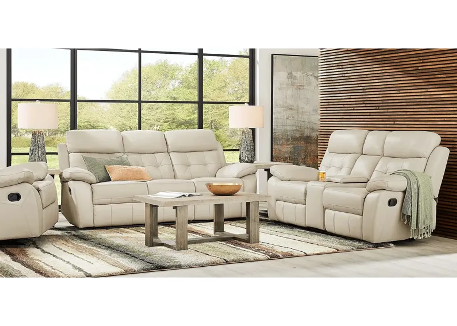 Antonin Beige Leather 8 Pc Reclining Living Room