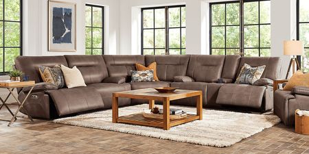 Barton Brown 6 Pc Dual Power Reclining Sectional Living Room
