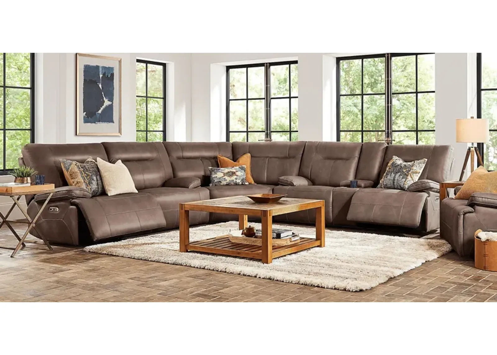 Barton Brown 6 Pc Dual Power Reclining Sectional Living Room