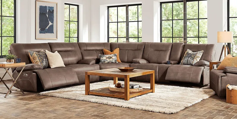 Barton Brown 6 Pc Dual Power Reclining Sectional Living Room