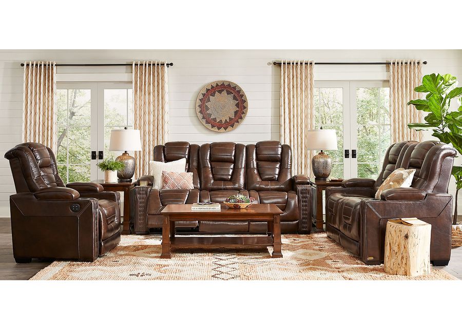 Renegade Brown Leather 2 Pc Living Room with Dual Power Reclining Sofa