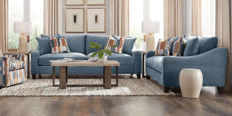 Cambria Blue 9 Pc Living Room with Gel Foam Sleeper Sofa