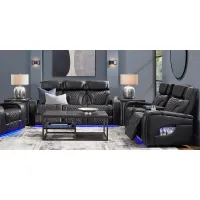 Horizon Ridge Black Leather 7 Pc Triple Power Reclining Living Room with Massage and Heat