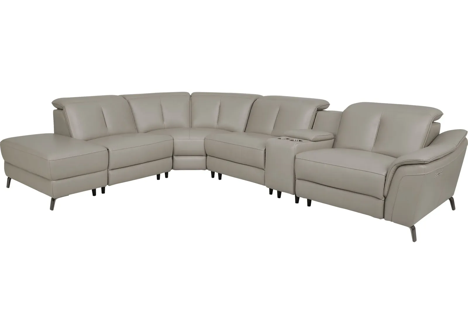 Naples Light Gray Leather 6 Pc Dual Power Reclining Sectional