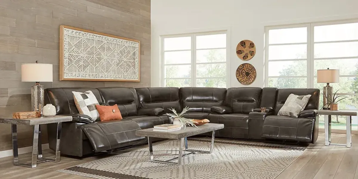 Caletta Gray 3 Pc Leather Reclining Sectional