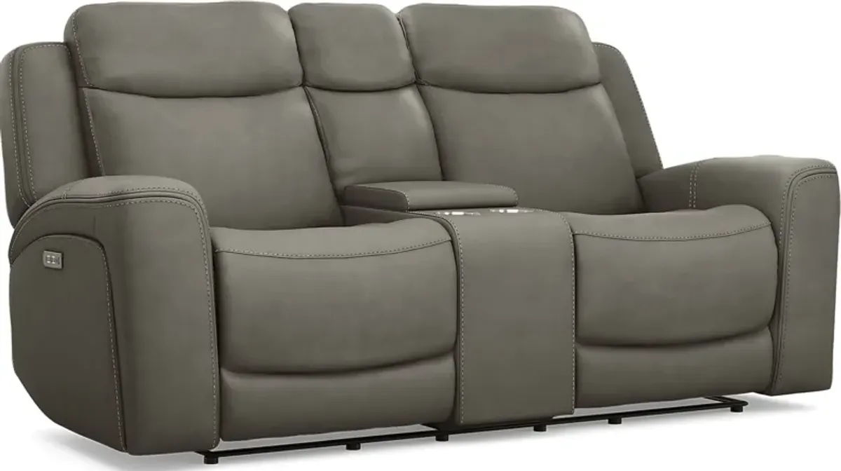 Davidson Dark Gray Leather 7 Pc Dual Power Reclining Living Room